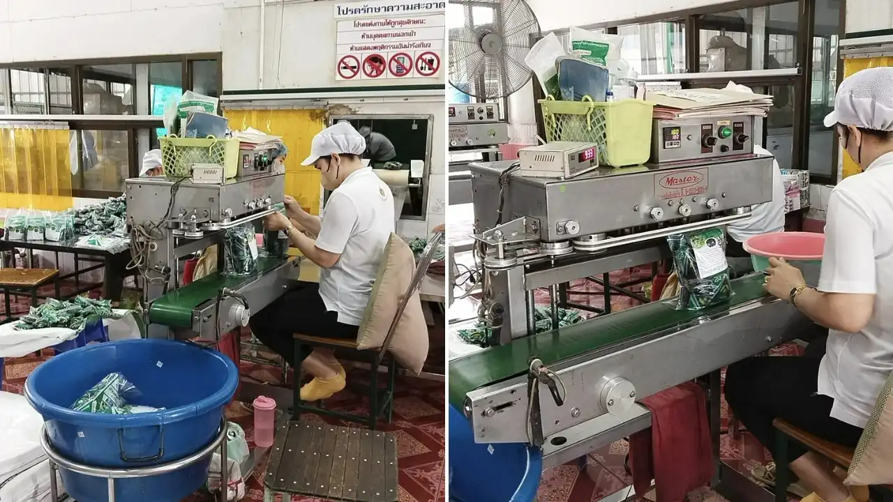 ภาพโรงงานเฉาก๊วยชากังราว กำแพงเพชร แสดงขั้นตอนการผลิต และเครื่องจักร